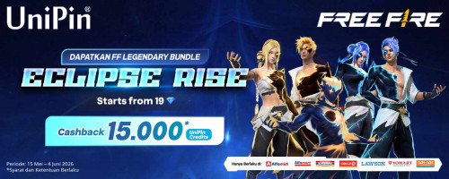 Dapatkan Free Fire Legendary Bundle Eclipse Rise + Cashback hingga 15000 UniPin Credits